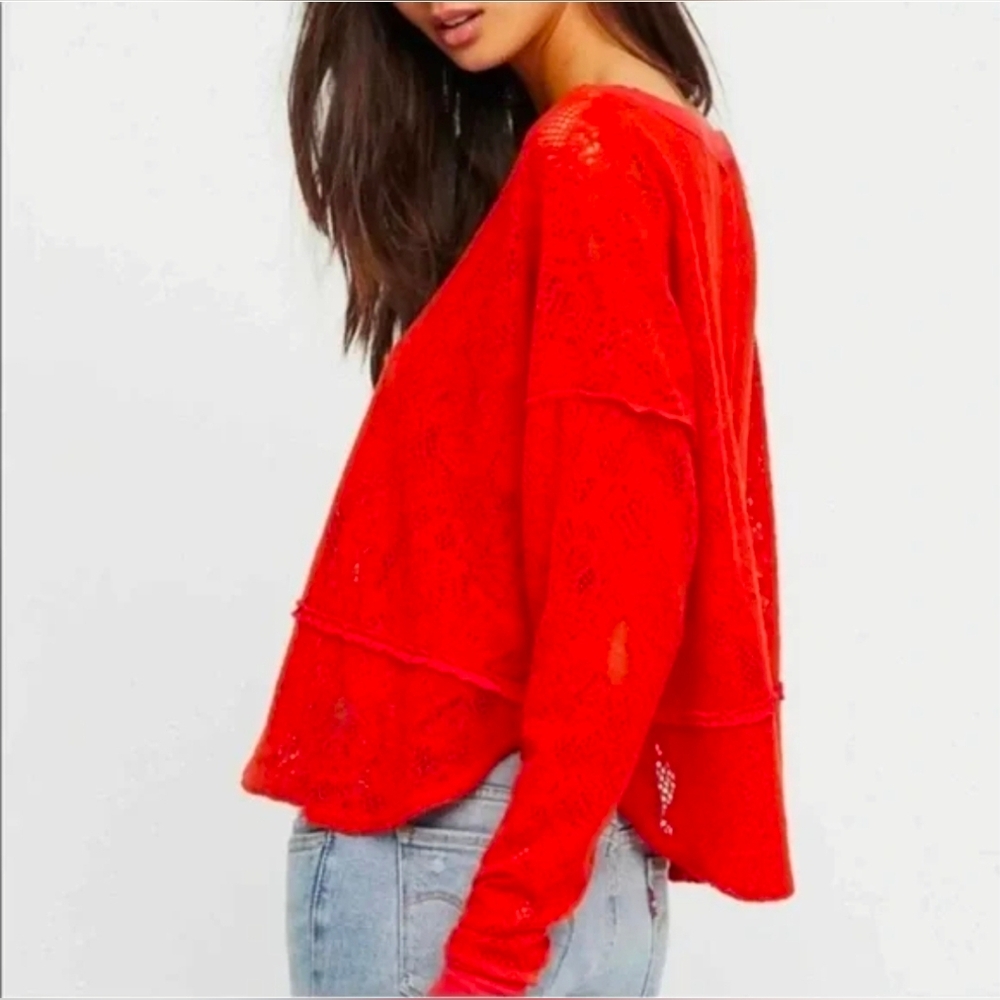 ❤️ FREE PEOPLE NOT COLD IN THIS LACE TOP, VIBRANT ORANGE, MEDIUM - Picture 2 of 15